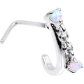 20G 3/16 White Synthetic Opal Dangle Faux Hoop L Shape Nose Ring