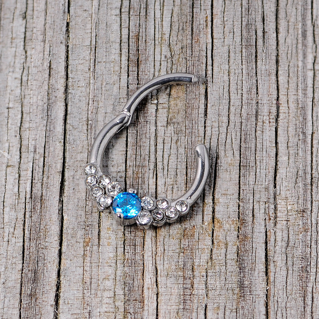 16G 3/8 Clear Blue CZ Gem Arc Hinged Segment Ring
