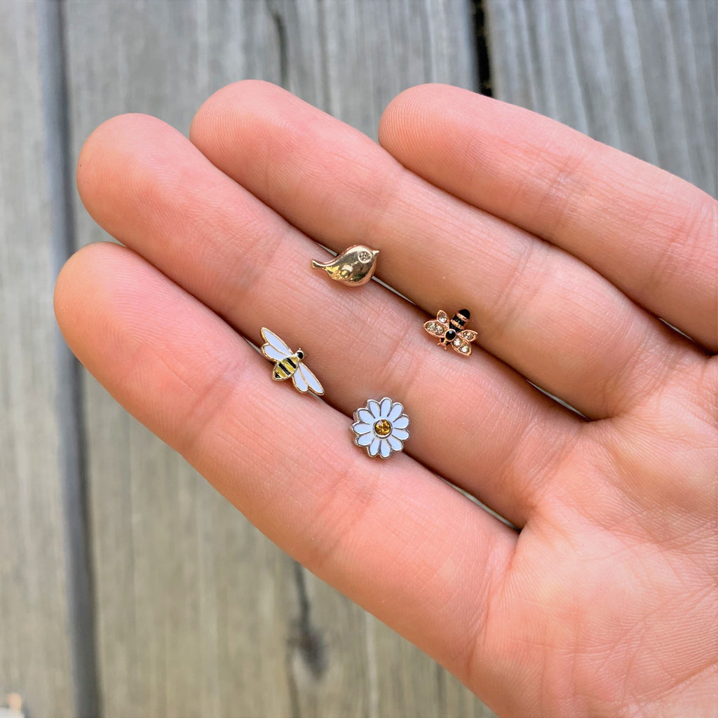 16G 5/16 Clear Black Gem Rose Gold Tone Bee Labret Monroe Tragus