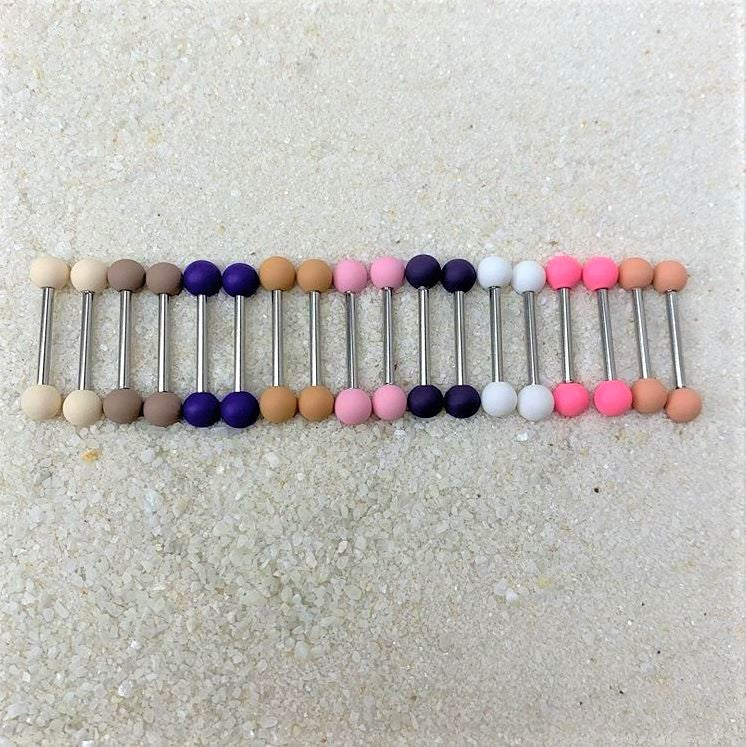 14G 9/16 Petal Pink Matte Barbell Nipple Ring Set
