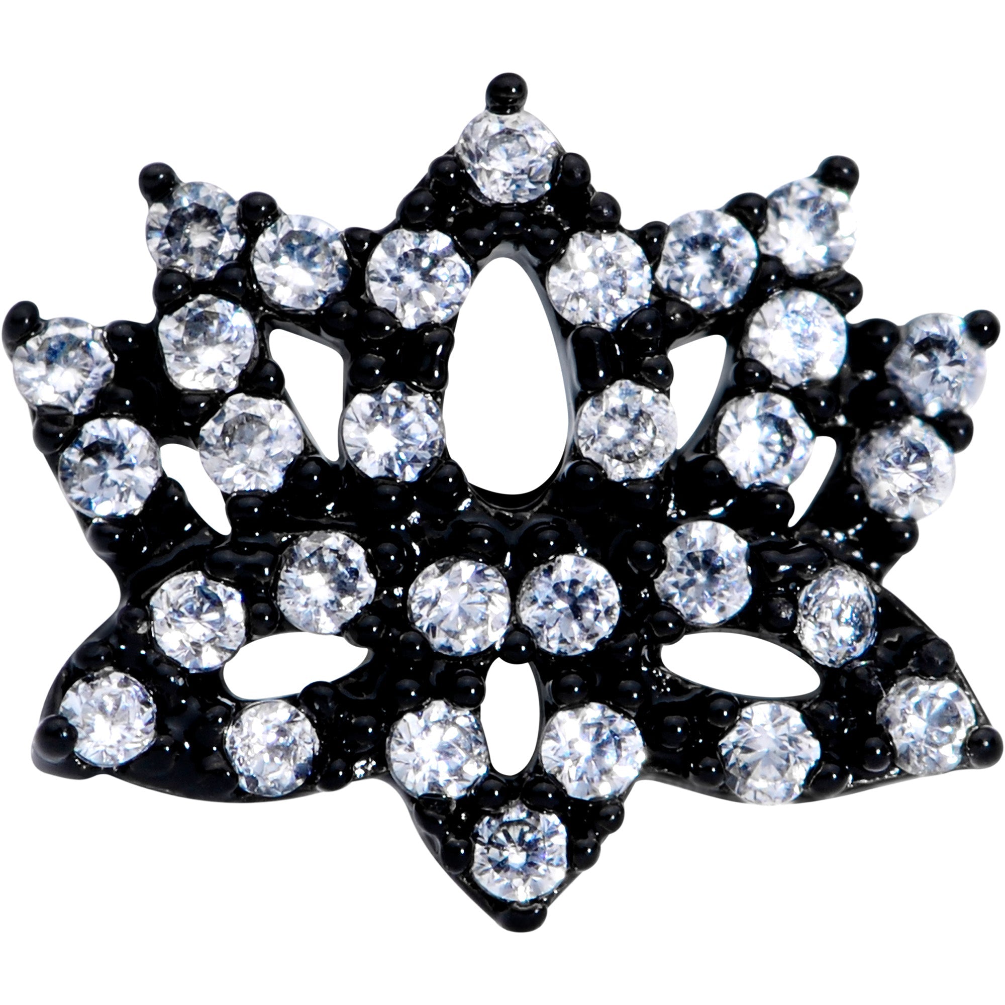 18G 3/8 Clear CZ Gem Black Lotus Flower Nose Hoop