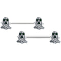14G 5/8 Clear Black Gem Scary Ghost Barbell Nipple Ring Set
