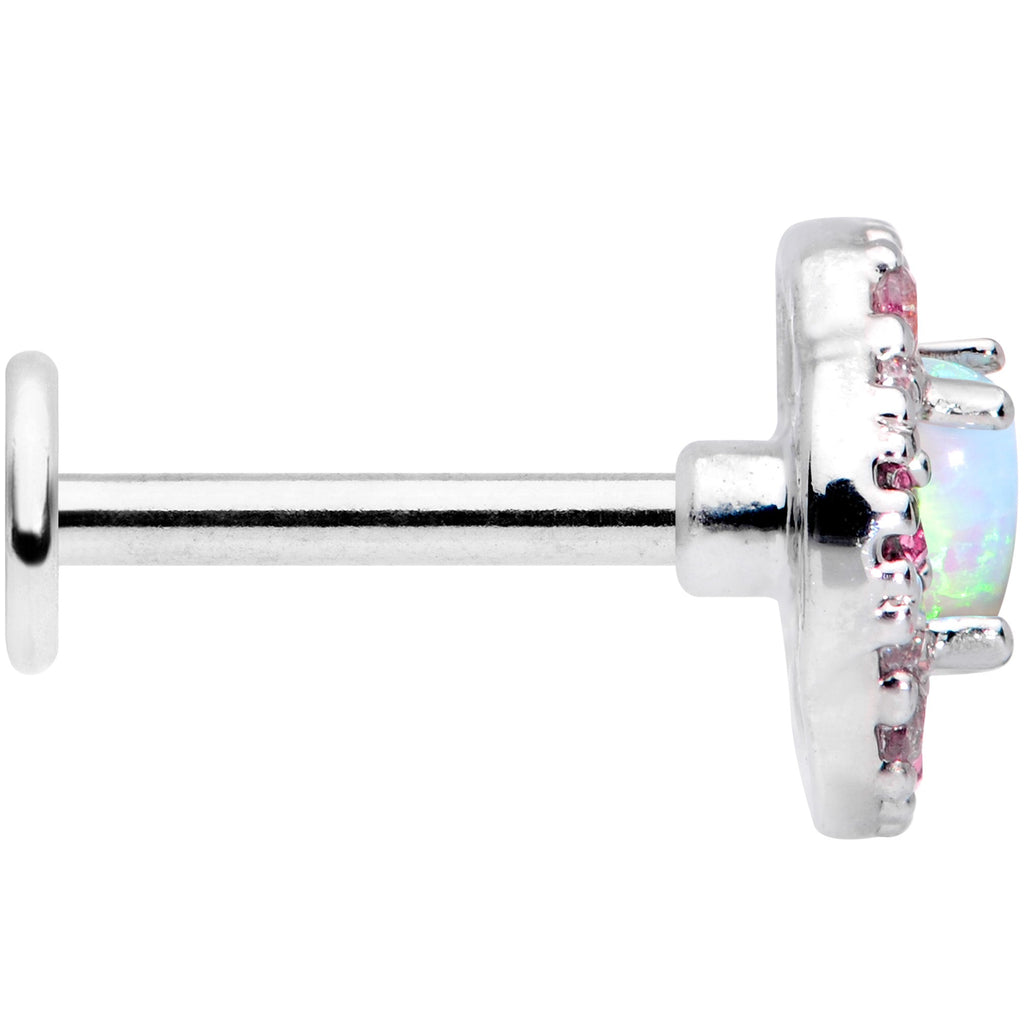 16G 5/16 White Synthetic Opal Glam Oval Labret Monroe Tragus