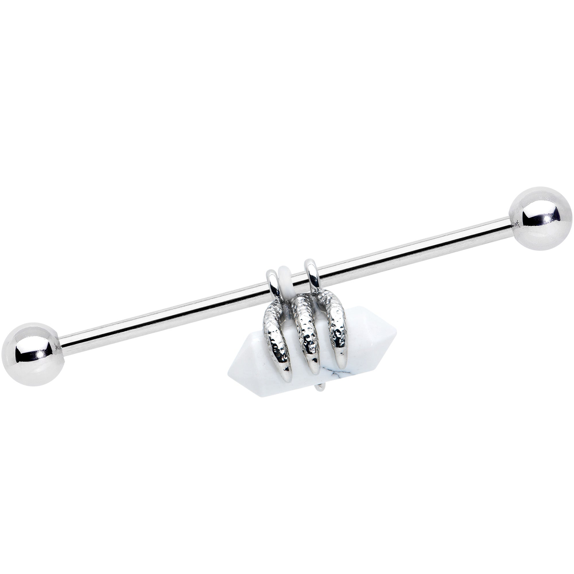 14G White Howlite Claw Industrial Barbell 38mm