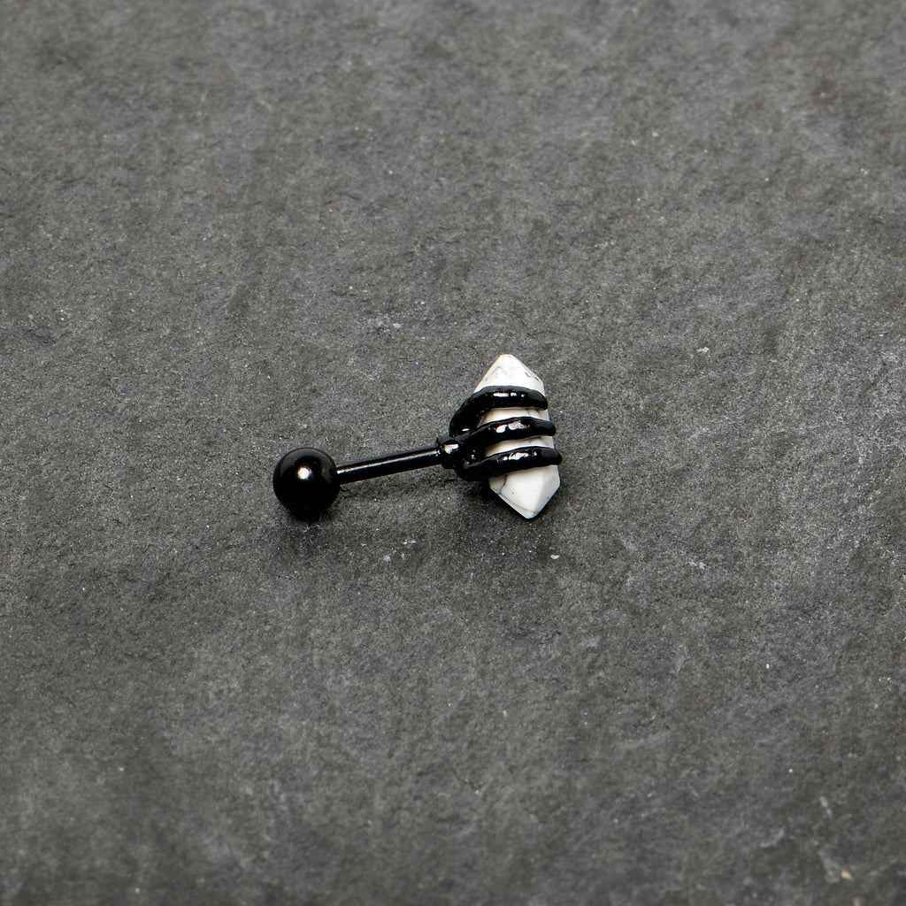 16G 1/4 White Howlite Black Claw Obelisk Cartilage Earring