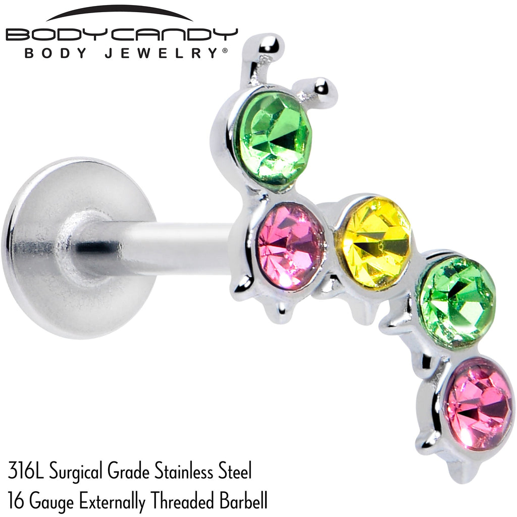 16G 5/16 Green Pink Gem Caterpillar Labret Monroe Tragus