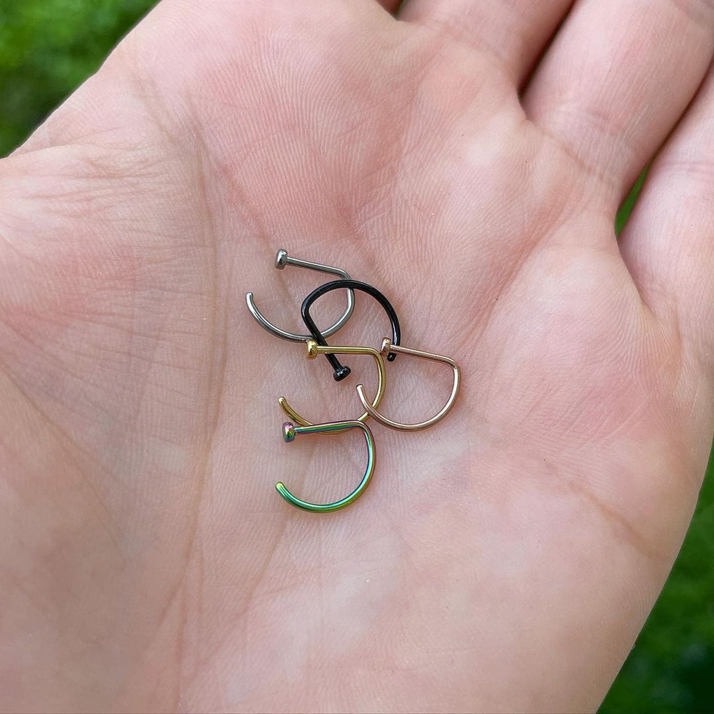 18G 3/8 Black G23 Implant Grade Titanium D Shape Nose Hoop